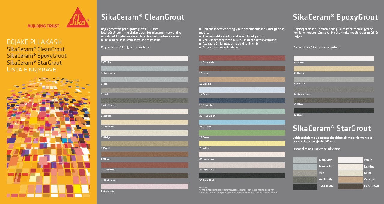 SikaCeram® - Lista e ngjyrave të bojakëve
